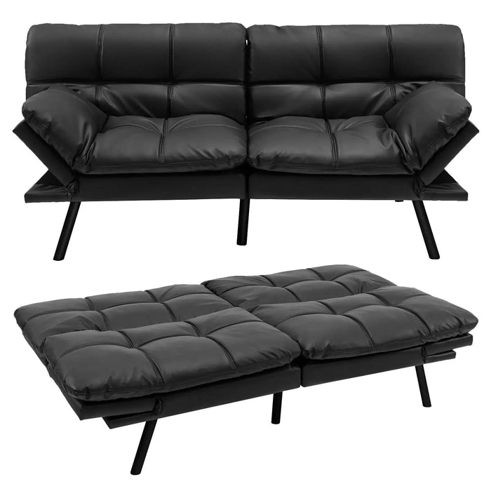 Adjustable Memory Foam Futon Sofa Bed – Black PU Leather | 3 Recline Angles COSTWAY - Little and Giant Explorers