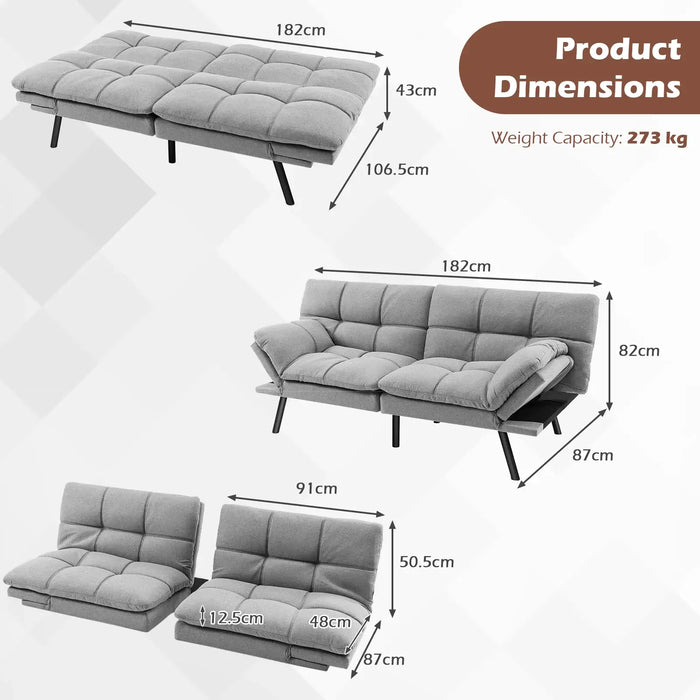Adjustable Memory Foam Futon Sofa Bed – Grey | 3-Position Recliner - Adjustable Armrests COSTWAY - Little and Giant Explorers