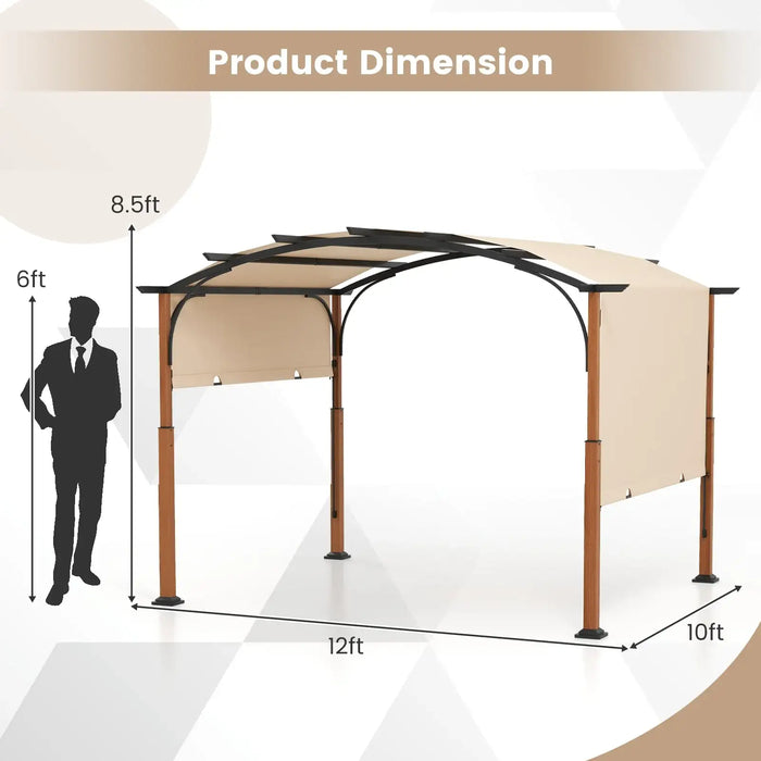 Adjustable Pergola – 10ft x 12ft | Metal Frame with Retractable Beige Canopy COSTWAY - Little and Giant Explorers Costway