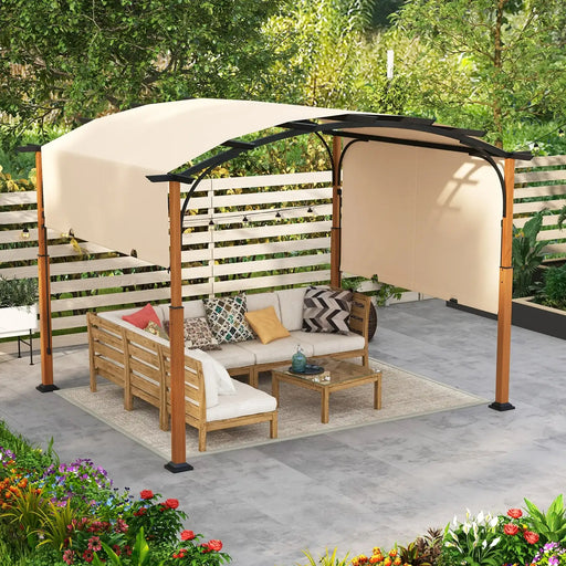 Adjustable Pergola – 10ft x 12ft | Metal Frame with Retractable Beige Canopy COSTWAY - Little and Giant Explorers Costway