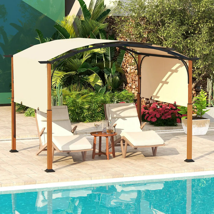 Adjustable Pergola – 10ft x 12ft | Metal Frame with Retractable Beige Canopy COSTWAY - Little and Giant Explorers Costway