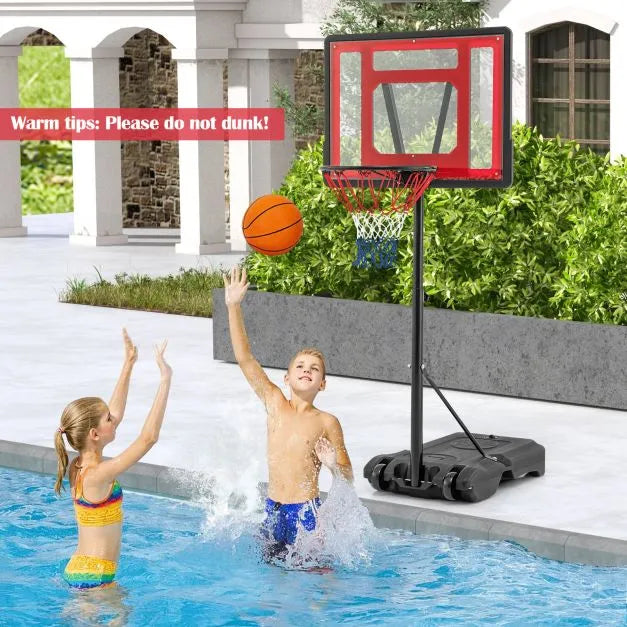 Adjustable Poolside Basketball Hoop 115–135cm - Red | Shatterproof Backboard and Wheels COSTWAY - Little and Giant Explorers Costway