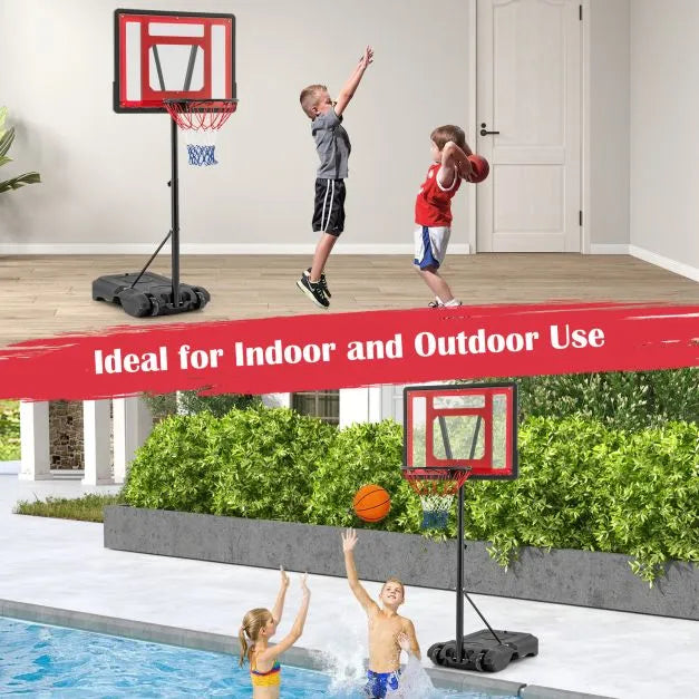 Adjustable Poolside Basketball Hoop 115–135cm - Red | Shatterproof Backboard and Wheels COSTWAY - Little and Giant Explorers Costway