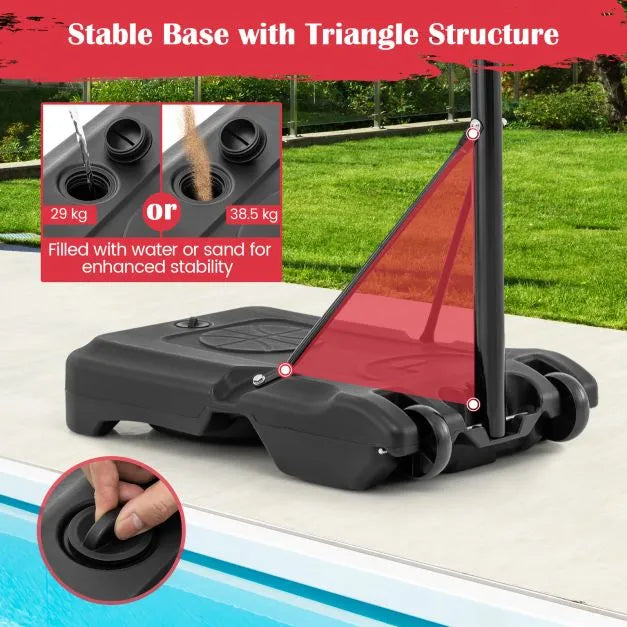 Adjustable Poolside Basketball Hoop 115–135cm - Red | Shatterproof Backboard and Wheels COSTWAY - Little and Giant Explorers Costway