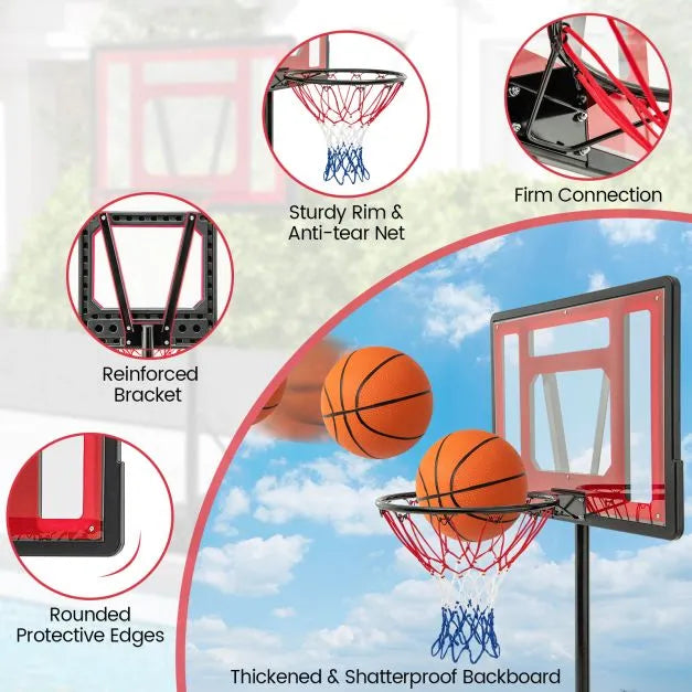 Adjustable Poolside Basketball Hoop 115–135cm - Red | Shatterproof Backboard and Wheels COSTWAY - Little and Giant Explorers Costway