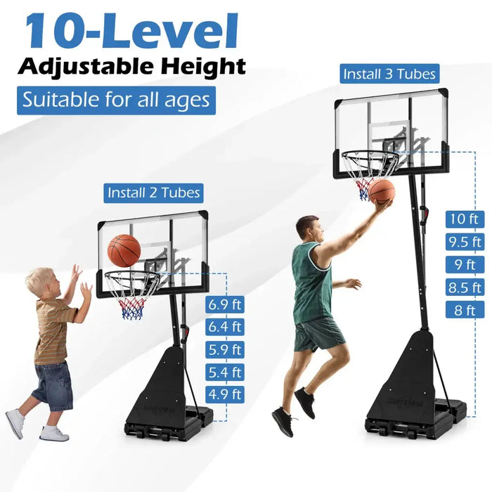 Adjustable Portable Basketball Hoop – 4.9ft-10ft | Shatterproof Backboard with 10-Level Height COSTWAY - Little and Giant Explorers Costway