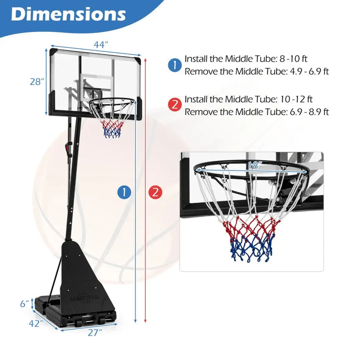 Adjustable Portable Basketball Hoop – 4.9ft-10ft | Shatterproof Backboard with 10-Level Height COSTWAY - Little and Giant Explorers Costway