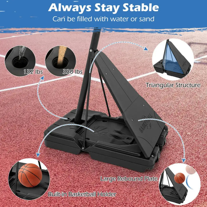 Adjustable Portable Basketball Hoop – 4.9ft-10ft | Shatterproof Backboard with 10-Level Height COSTWAY - Little and Giant Explorers Costway