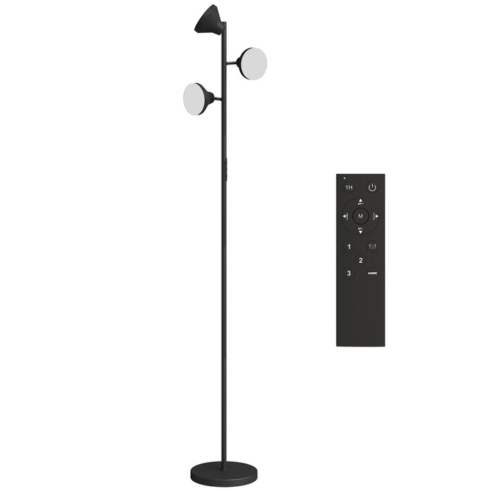 Black floor lamp with remote control on a white background