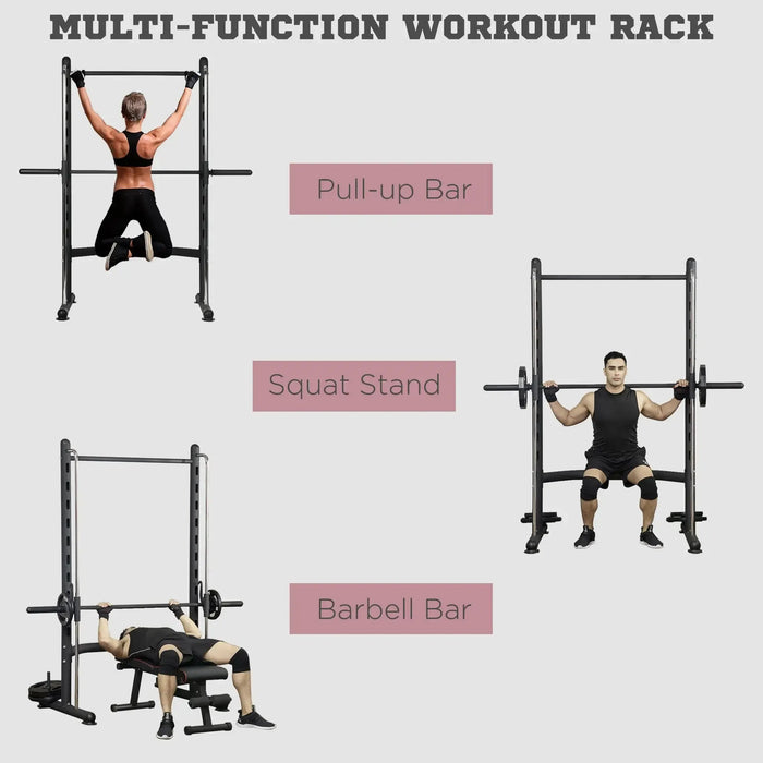 Adjustable Squat Rack with Pull Up Bar and Barbell Bar - Little and Giant Explorers HOMCOM