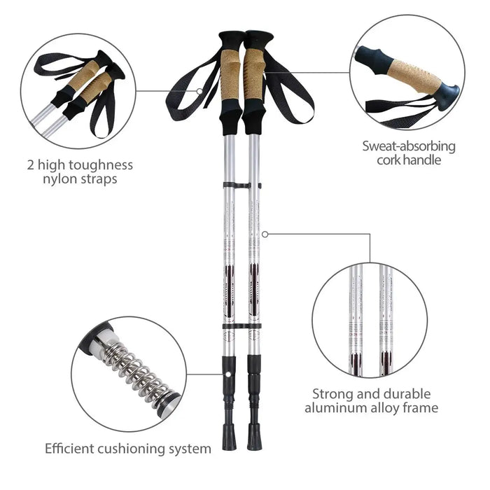 Adjustable Trekking Poles – Silver | Lightweight Aluminium Walking Sticks with Cork Grip COSTWAY - Little and Giant Explorers Costway