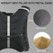 Black weight vest filled with metal sand, showing 8 kg capacity, with close-up of metal sand and river sand.