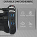 Black athletic support brace with durable Oxford fabric features on a gray background