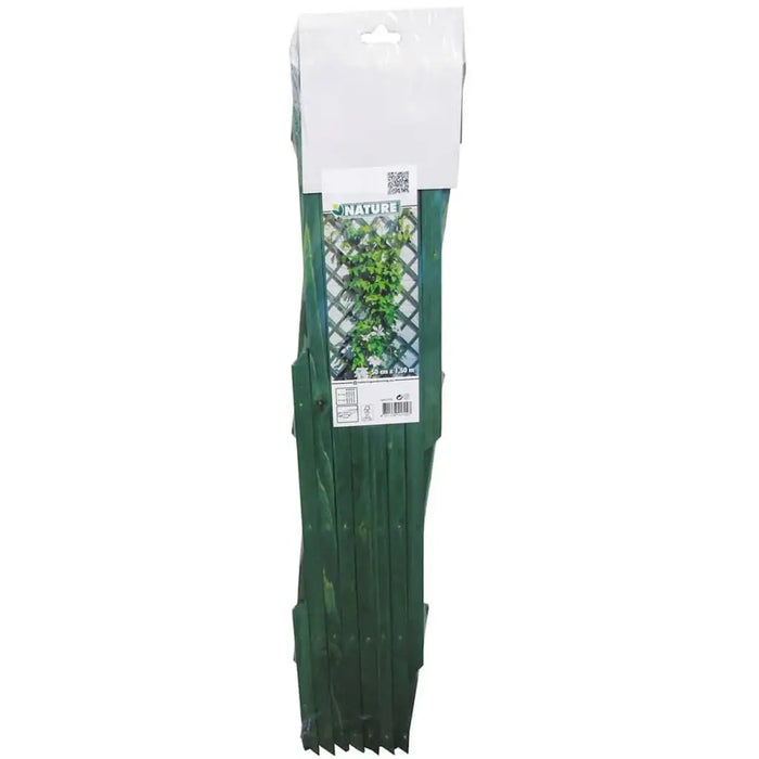 Adjustable green wooden garden trellis packaged, expandable plant support for climbing plants
