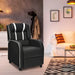 Black armchair with white stripes in a living room setting