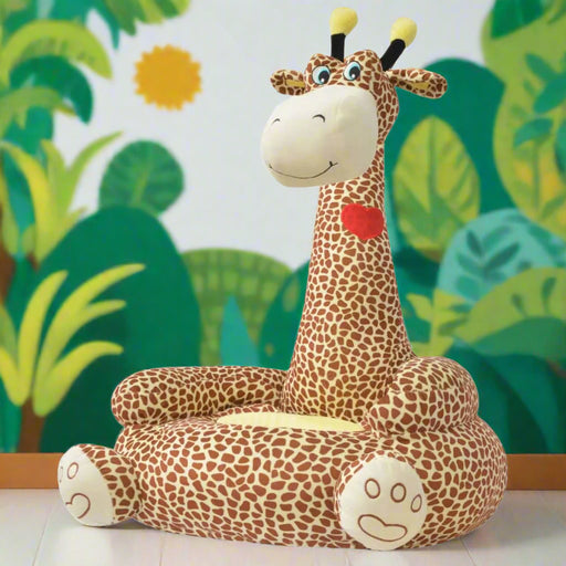 Plush giraffe-shaped chair on a white background