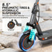 Electric scooter front wheel with 8.5 inch pneumatic tires and hydraulic suspension absorbing bumps