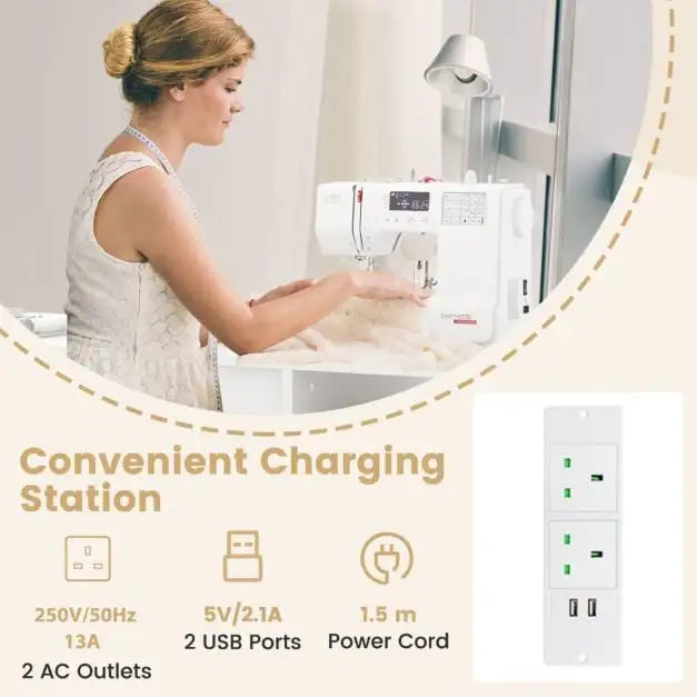 Folding Craft Station | Built-In Charging Station with Storage - Little and Giant Explorers Costway