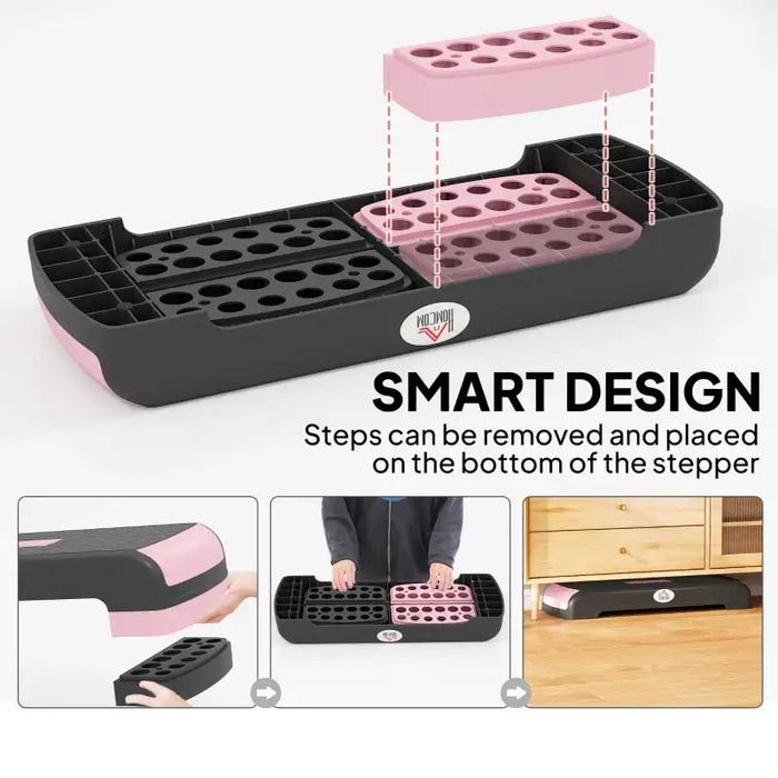 Aerobic Exercise Stepper - Pink and Black | Adjustable 3-Level Step Platform HOMCOM - Little and Giant Explorers HOMCOM