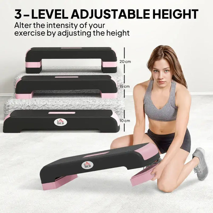 Aerobic Exercise Stepper - Pink and Black | Adjustable 3-Level Step Platform HOMCOM - Little and Giant Explorers HOMCOM