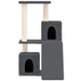 Dark grey multi-level cat tree with sisal posts and two cubby houses