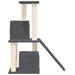 Dark grey multi-level cat tree with sisal posts, cubed platforms, and inclined ramp
