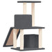 Dark grey multi-level cat tree with sisal posts and ramp, compact cat furniture