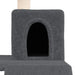 Dark grey plush cat tree with cubby hole and sisal scratching post