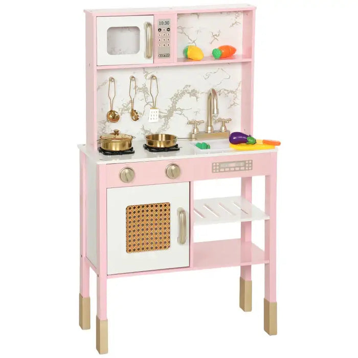 All-in-One Kids Wooden Kitchen Playset - Pink | Stove, Microwave and Accessories AIYAPLAY - Little and Giant Explorers AIYAPLAY