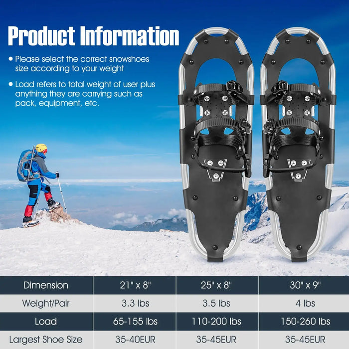 Aluminium Alloy Snowshoe Set – Silver and Black | Adjustable Snowshoes with Accessories COSTWAY - Little and Giant Explorers