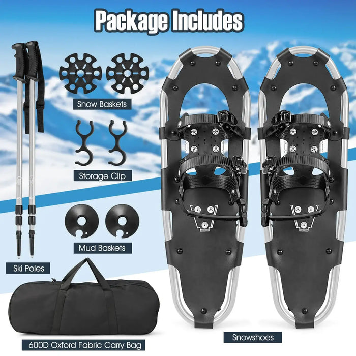 Aluminium Alloy Snowshoe Set – Silver and Black | Adjustable Snowshoes with Accessories COSTWAY - Little and Giant Explorers