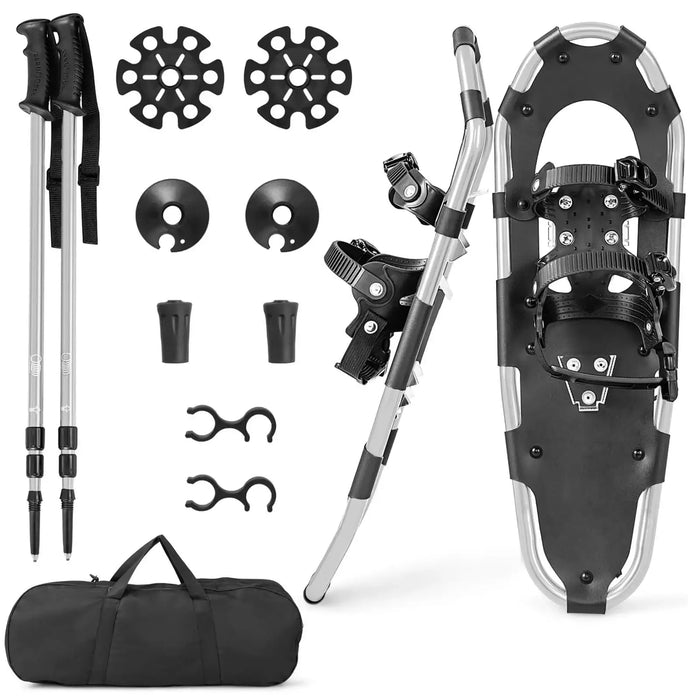 Aluminium Alloy Snowshoe Set – Silver and Black | Adjustable Snowshoes with Accessories COSTWAY - Little and Giant Explorers