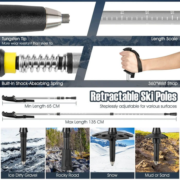 Aluminium Alloy Snowshoe Set – Silver and Black | Adjustable Snowshoes with Accessories COSTWAY - Little and Giant Explorers