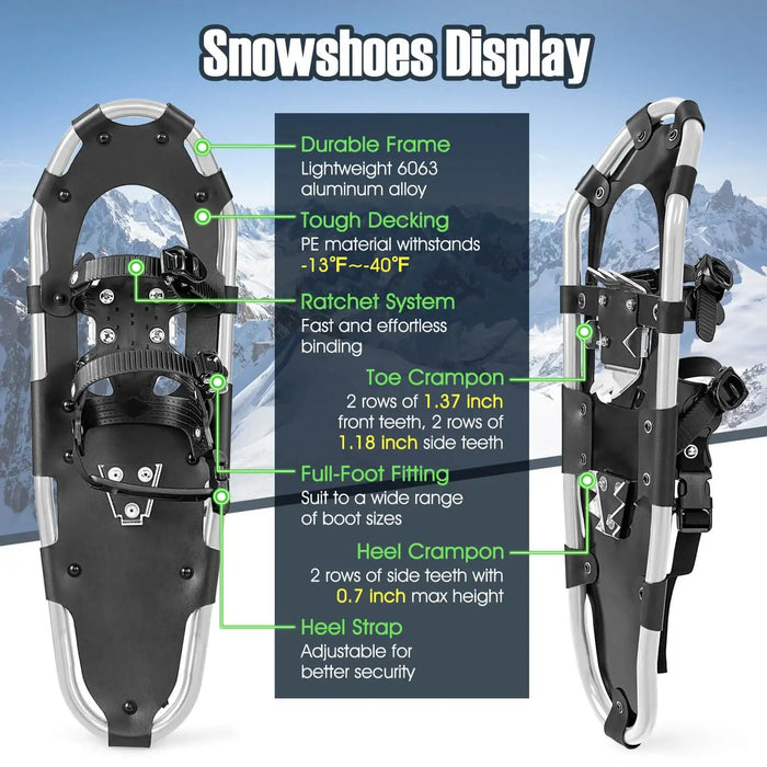 Aluminium Alloy Snowshoe Set – Silver and Black | Adjustable Snowshoes with Accessories COSTWAY - Little and Giant Explorers