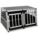 Aluminium and MDF dog car cage with double doors and vented sides for safe trunk transport