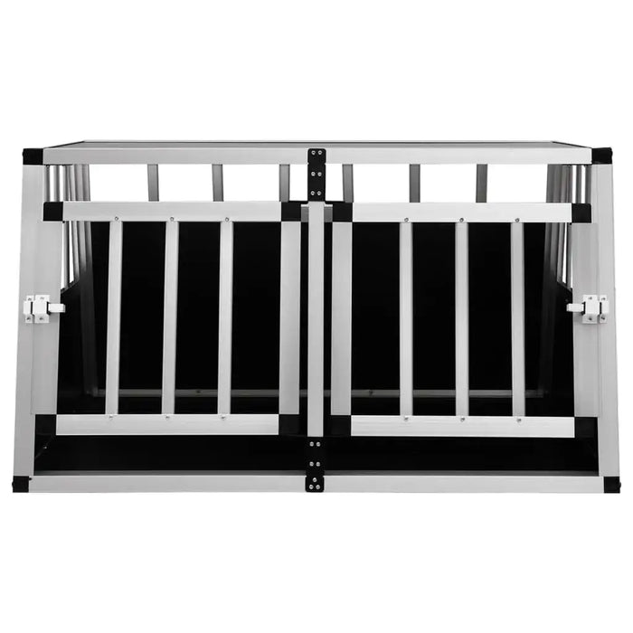 Aluminium and MDF dog car cage with double doors for safe trunk transport