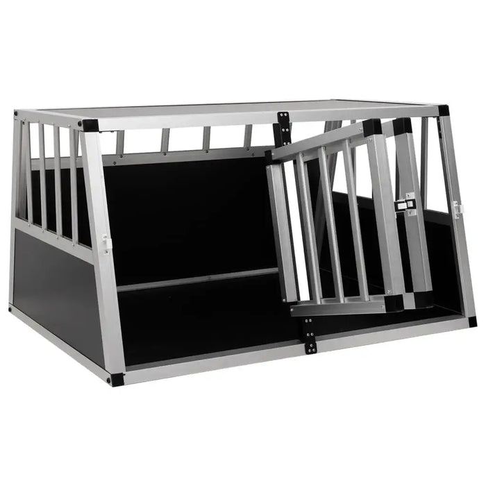 Aluminium and MDF dog car crate with double doors for safe trunk transport