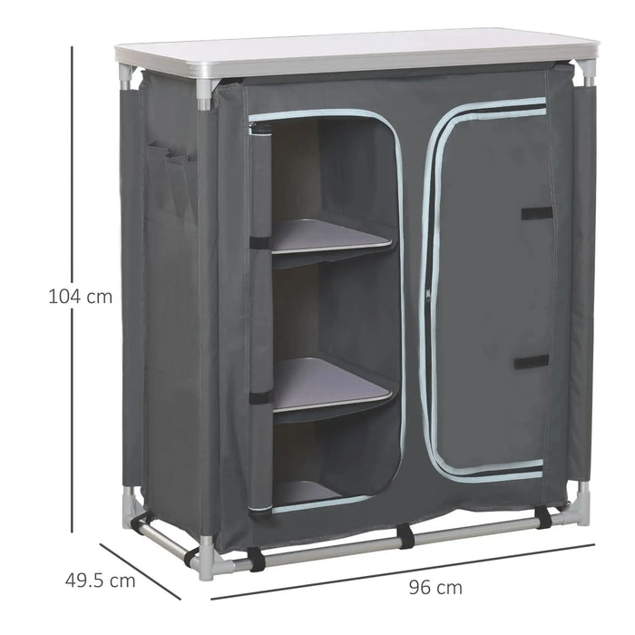 Aluminium Camping Cupboard Kitchen Station with 3-Shelf - Little and Giant Explorers Outsunny