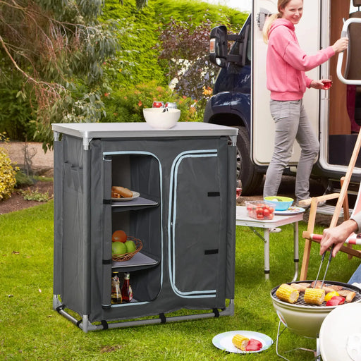 Aluminium Camping Cupboard Kitchen Station with 3-Shelf - Little and Giant Explorers Outsunny