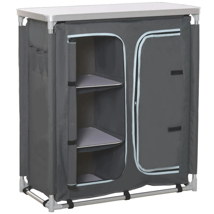 Aluminium Camping Cupboard Kitchen Station with 3-Shelf - Little and Giant Explorers Outsunny