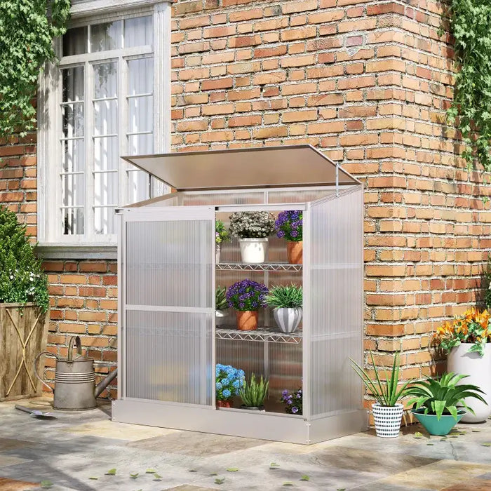 Aluminium Cold Frame Greenhouse | Compact Lean-To with Shelves OUTSUNNY - Little and Giant Explorers Outsunny
