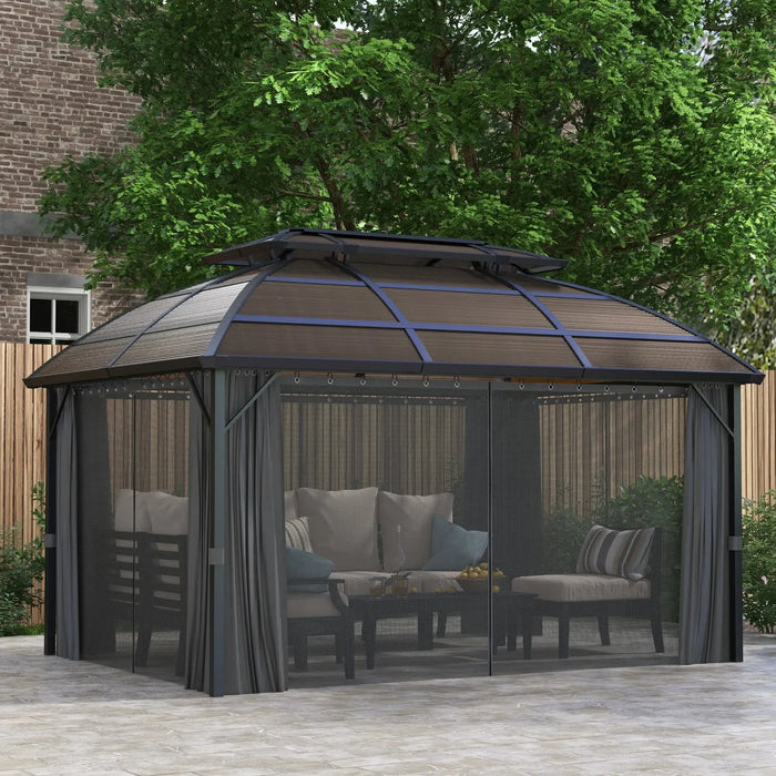 Aluminium Frame Hard Gazebo with Accessories in Brown (4 x 3m) - Little and Giant Explorers Outsunny