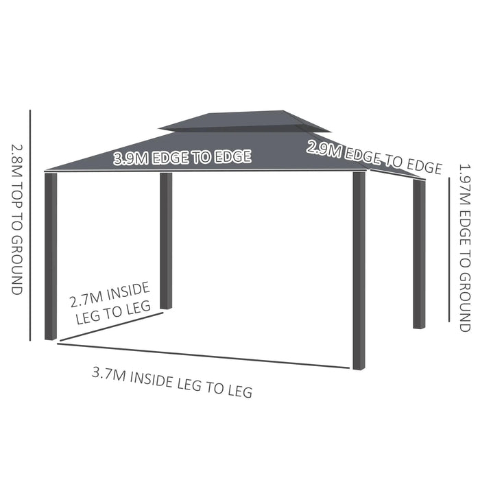 Aluminium Garden Pavilion Gazebo with Nets and Curtains in Black (3 x 4m) - Little and Giant Explorers Outsunny