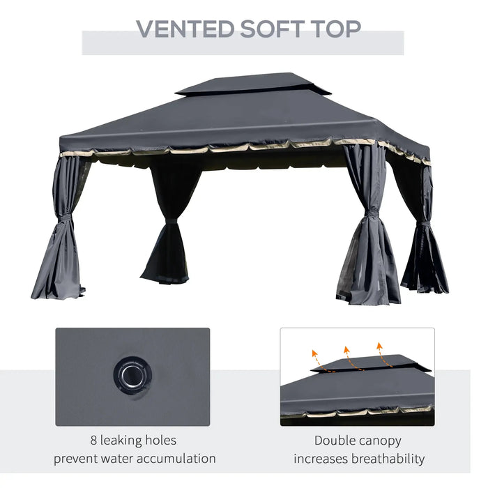 Aluminium Garden Pavilion Gazebo with Nets and Curtains in Black (3 x 4m) - Little and Giant Explorers Outsunny