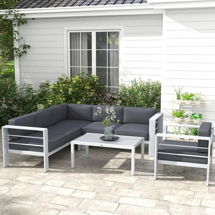 Five-Piece Aluminium Garden Sofa Set with Glass-Top Table in Grey - Little and Giant Explorers Outsunny