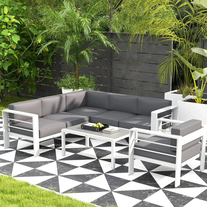 Five-Piece Aluminium Garden Sofa Set with Glass-Top Table in Grey - Little and Giant Explorers Outsunny