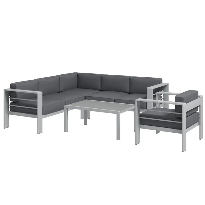 Five-Piece Aluminium Garden Sofa Set with Glass-Top Table in Grey - Little and Giant Explorers Outsunny