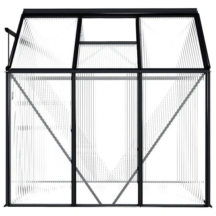 Aluminium frame greenhouse with clear polycarbonate panels and anthracite finish