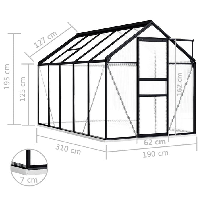 Aluminium Greenhouse with Base Frame in Anthracite 5.89m² - Little and Giant Explorers vidaXL