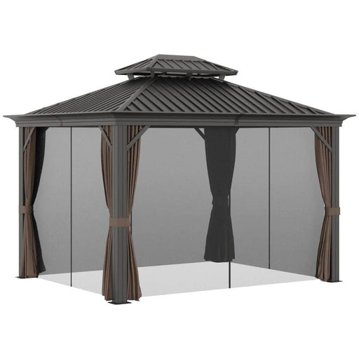 Aluminium Hardtop Gazebo with Accessories in Brown (3.65 x 3m) - Little and Giant Explorers Outsunny